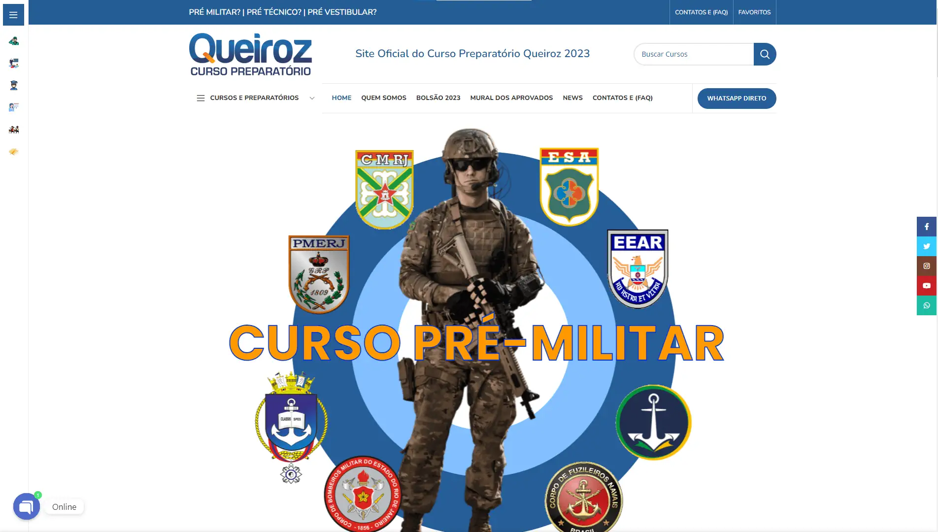 print do site do Curso Queiroz